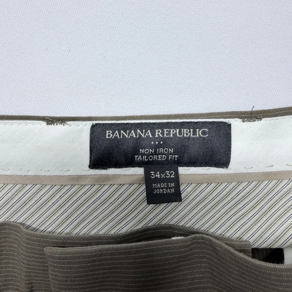 Banana Republic Mens Tailored Fit Non Iron Cotton Micro Stripe Pants Taupe 34x32